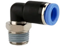 Conector codo de 90° con extremo roscado y conexión rápida