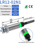 Sensor inductivo M12 LR12-02N1 con cable y ficha técnica